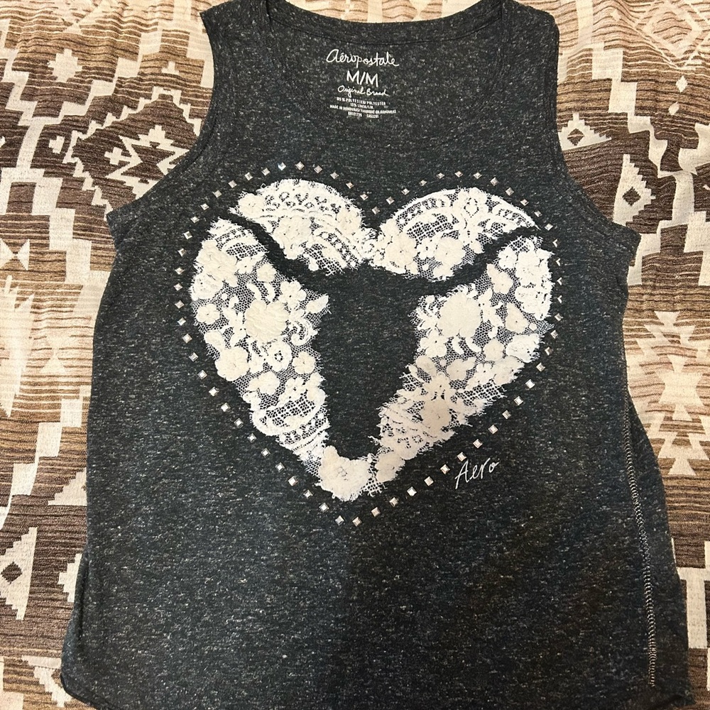 Aeropostale Gray Tank Top with Heart Design